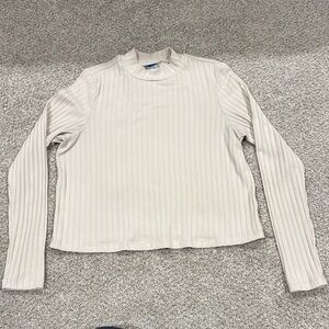 Women’s medium mock neck slightly cropped beige long sleeve